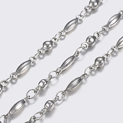 Stainless Steel Color 304 Stainless Steel Chains, Flat Round and Oval Link Chains, Soldered, Stainless Steel Color, 8~11x2.5~3x2~2.5mm