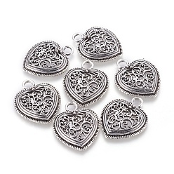 Antique Silver Tibetan Style Filigree Heart Alloy Pendants, Cadmium Free & Lead Free, Antique Silver, 30x24.5x4.5mm, Hole: 4mm, about 227pcs/1000g