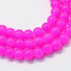 Magenta Baking Painted Imitation Jade Glass Round Bead Strands, Magenta, 4.5~5mm, Hole: 1mm, about 210pcs/strand, 31.4 inch