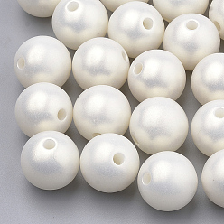 Ivoire Perles acryliques de style peint en aérosol, caoutchouté, ronde, blanc crème, 11.5x12mm, Trou: 3mm, environ550 pcs / 500 g