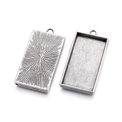Thai Sterling Silver Plated Alloy Pendant Cabochon Settings, Plain Edge Bezel Cups, Lead Free & Nickel Free & Cadmium Free, Rectangle, Thailand Sterling Silver Plated, Tray: 40x21mm, 48x24x4mm, Hole: 3.5mm