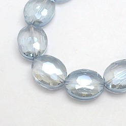 Light Blue Faceted Electroplate Crystal Glass Oval Beads Strands, Rainbow Color Plated, Light Blue, 20x16x8mm, Hole: 1mm, about 35pcs/strand, 27.5 inch