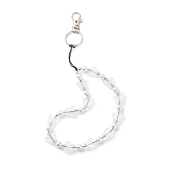 Blanc Floral Bracelet porte-clés perlé papillon acrylique transparent, avec des perles en plastique imitation perles, fermoirs pivotants en alliage, floral blanc, 27.5 cm