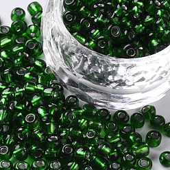 Зеленый 6/0 стакан бисер, серебряная линия круглое отверстие, круглые, зелёные, 4 мм, отверстие : 1.5 мм, о 6639 шт / фунт