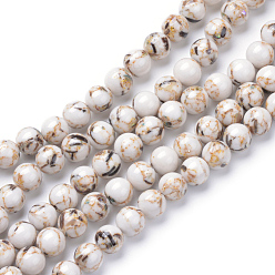 Blanc Turquoise synthétique et brins de perles de coquillage, teint, ronde, blanc, 8mm, Trou: 1mm, Environ 50 pcs/chapelet, 15.7 pouce