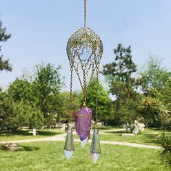 Medium Orchid K9 Glass Pendant Decorations, Hanging Suncatchers, for Home Garden Decorations, Cone & Bullet, Medium Orchid, 270~280mm