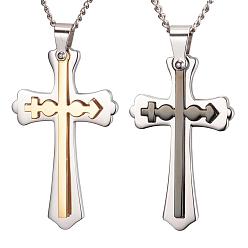 Mixed Color 316L Surgical Stainless Steel Pendants, Cross in Cross, Mixed Color, 49x28.5x4mm, Hole: 5x6.5mm