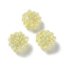 Champagne Yellow Handmade Transparent Plastic Woven Beads, Round, Champagne Yellow, 22mm, Hole: 5mm