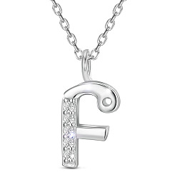 Letter F SHEGRACE Rhodium Plated 925 Sterling Silver Initial Pendant Necklaces, with Grade AAA Cubic Zirconia and Cable Chains, Platinum, Letter.F, 15.74 inch(40cm)