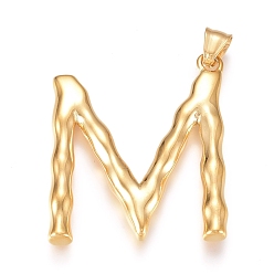 Letter M 304 Stainless Steel Pendants, Bamboo Shaped Letter, Golden, Letter.M, 47x39.5x6mm, Hole: 5x8mm