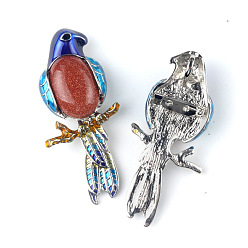 Goldstone Parrot Synthetic Goldstone Brooch Pin for Women, 68x28mm
