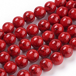 Roja Cuentas de turquesas sintéticas hebras, teñido, rondo, rojo, 10 mm, agujero: 1 mm, sobre 40 unidades / cadena, 15.7