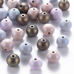 Mixed Color Spray Painted Acrylic Beads, Round, Mixed Color, 10x9.5mm, Hole: 1.6mm, about 870pcs/500g