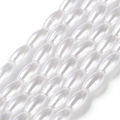 White Acrylic Beads, Imitation Pearl Style, Rice, White, about 4mm wide, 8mm long, hole: 1mm, about 7000pcs/500g