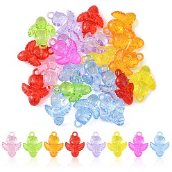 Mixed Color 50g Transparent Acrylic Pendants, Angel Charm, Mixed Color, 32x23x9.5mm, Hole: 4mm, about 20pcs/50g