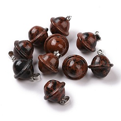 Mahogany Obsidian Natural Mahogany Obsidian Pendants, Planet Charms, with Platinum Plated Alloy Snap on Bails, 19.5~21.5x18~18.5mm, Hole: 5.5x3.3mm