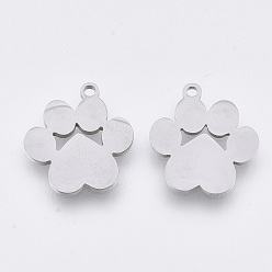 Stainless Steel Color 201 Stainless Steel Pendants, Laser Cut Pendants, Dog Paw Prints, Stainless Steel Color, 16.5x15x1mm, Hole: 1.4mm