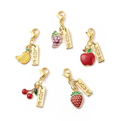 Mixed Color Alloy Enamel Fruit Pendant Decorations, Word Love Lobster Clasp Charms, Clip-on Charms, for Keychain, Purse, Backpack Ornament, Stitch Marker, Mixed Color, 34mm