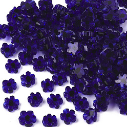 Blue Glass Beads, Flower, Blue, 5~7x5~7x2~3mm, Hole: 1mm