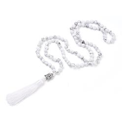 Howlite Tassel Pendant Necklaces, with Natural Howlite Beads, Buddha Head, 31.1 inch~33 inch(79~84cm)