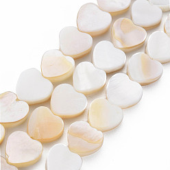 Seashell Color Natural Freshwater Shell Beads Strands, Heart, Seashell Color, 8x8~9x2.5mm, Hole: 1mm, about 47~48pcs/strand, 14.06 inch~14.37 inch(35.7~36.5cm)