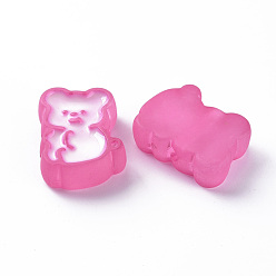 Hot Pink Transparent Acrylic Beads, with Enamel, Frosted, Bear, Hot Pink, 26.5x20x9mm, Hole: 3mm