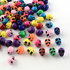 Mixed Color Opaque Acrylic Beads, Skull, Mixed Color, 10x8x9mm, Hole: 2mm, about 1200pcs/500g