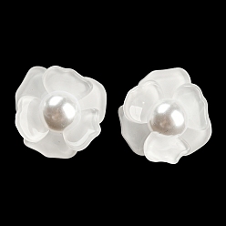 Blanc Boucles d'oreilles en acrylique avec perles d'imitation et fleur, avec des épingles en argent sterling, blanc, 3mm, pin: 925 mm