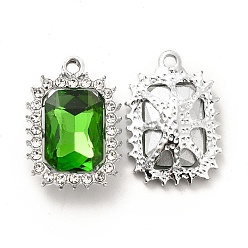 Verde Colgantes de cristal de aleación, colgante de rectángulo de diamantes de imitación de cristal, Platino, verde, 23.5x16.5x6.5 mm, agujero: 2 mm