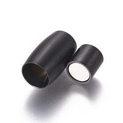 Gunmetal 304 Stainless Steel Magnetic Clasps with Glue-in Ends, Frosted, Oval, Gunmetal, 14.5x9mm, Hole: 6mm