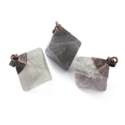 Fluorite Rough Raw Natural Fluorite Pendants, with Red Copper Plated Brass Jump Ring, Rhombus, 27~29x18.5~20x18~19.5mm, Hole: 5x8mm