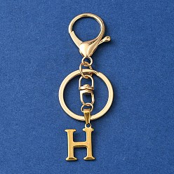Letter H 304 Stainless Steel Initial Letter Charm Keychains, with Alloy Clasp, Golden, Letter H, 8.5cm