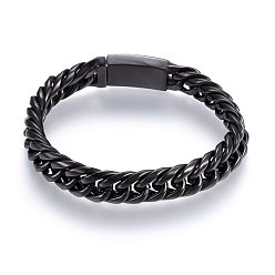 Gunmetal 304 Stainless Steel Curb Chains Bracelets, with Box Clasps, Gunmetal, 9 inch(23cm), 12x6mm