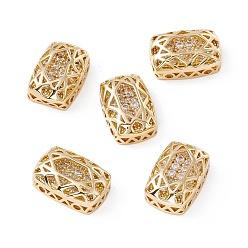 Clear Eco-friendly Brass Micro Pave Cubic Zirconia Multi-strand Links, Rack Plating, Cadmium Free & Lead Free, Rectangle, Golden, Clear, 14x10x5mm, Hole: 1.2mm