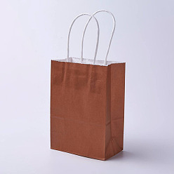 Saddle Brown kraft Paper Bags, with Handles, Gift Bags, Shopping Bags, Rectangle, Saddle Brown, 15x11x6cm