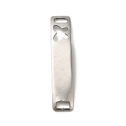 Building 201 Stainless Steel Connector Charms, Curved Rectangle Links with Hollow Pattern, Stainless Steel Color, Building, 30x6x0.8mm, Hole: 4x2mm