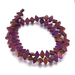 Purple Plated Electroplate Non-magnetic Synthetic Hematite Bead Strands, Frosted, Rhombus, Purple Plated, 6x10x3mm, Hole: 1mm, about 65~66pcs/strand, 15.3 inch~15.7 inch(39~40cm)