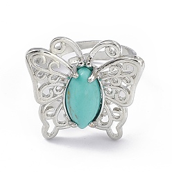 Synthetic Turquoise Synthetic Turquoise Butterfly Adjustable Ring, Platinum Brass Jewelry for Women, Cadmium Free & Lead Free, US Size 8 1/2(18.5mm)
