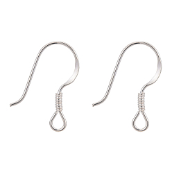 Silver 925 Sterling Silver Earring Hooks, Silver, 15x13mm, Hole: 2mm, 22 Gauge, Pin: 0.6mm