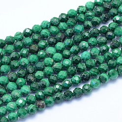 Malachite Natural Malachite Beads Strands, Faceted, Round, 3.5~4mm, Hole: 0.6mm, about 108pcs/strand, 14.96 inch(38cm)