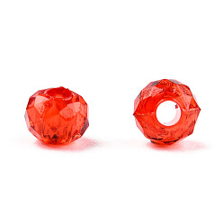 Roja Abalorios de acrílico transparentes, facetados, Rondana plana, rojo, 4x3.5 mm, agujero: 1.5 mm, Sobre 14000 unidades / 500 g