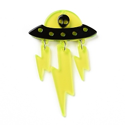 Yellow Transparent Acrylic Big Pendants, with Iron Ring, UFO with Lightning, Yellow, 62x38.5x4mm, Hole: 1.5mm
