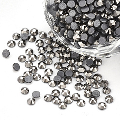Hematites Hotfix rhinestone, cabujones traseros planos de diamantes de imitación de cristal, semicírculo, hematites, ss 10, 2.7~2.8x1 mm, sobre 1440 unidades / bolsa