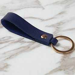 Midnight Blue PU Leather Keychain with Iron Belt Loop Clip for Keys, Midnight Blue, 10.5x3cm