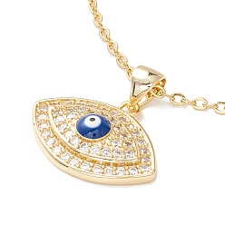 Blue Clear Cubic Zirconia Evil Eye Pendant Necklace, 304 Stainless Steel Jewelry for Women, Golden, Blue, 17.72 inch(45cm)