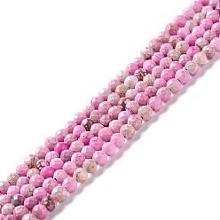 Deep Pink Natural Imperial Jasper Beads Strands, Dyed, Faceted, Round, Deep Pink, 3~3.5mm, Hole: 0.7~0.8mm, about 126~137pcs/strand, 15.24~15.39 inch(38.7~39.1cm)