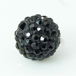 Jet Polymer Clay Rhinestone Beads, Pave Disco Ball Beads, Grade A, Half Drilled, Round, Jet, PP9(1.5.~1.6mm), 6mm, Hole: 1.2mm