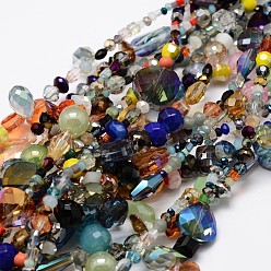 Mixed Color Electroplate Glass Bead Strands, Mixed Shapes, Mixed Color, 2~16x2~16mm, Hole: 1~2mm, about 15.74 inch