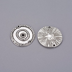 Argent Antique Liens / connecteurs style tibétain, sans plomb et sans cadmium, plat rond, argent antique, 22x2mm, Trou: 1.5mm