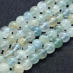 Aquamarine Natural Aquamarine Beads Strands, Grade A+, Round, 6mm, Hole: 1mm, about 67pcs/strand, 15.7 inch(40cm)
